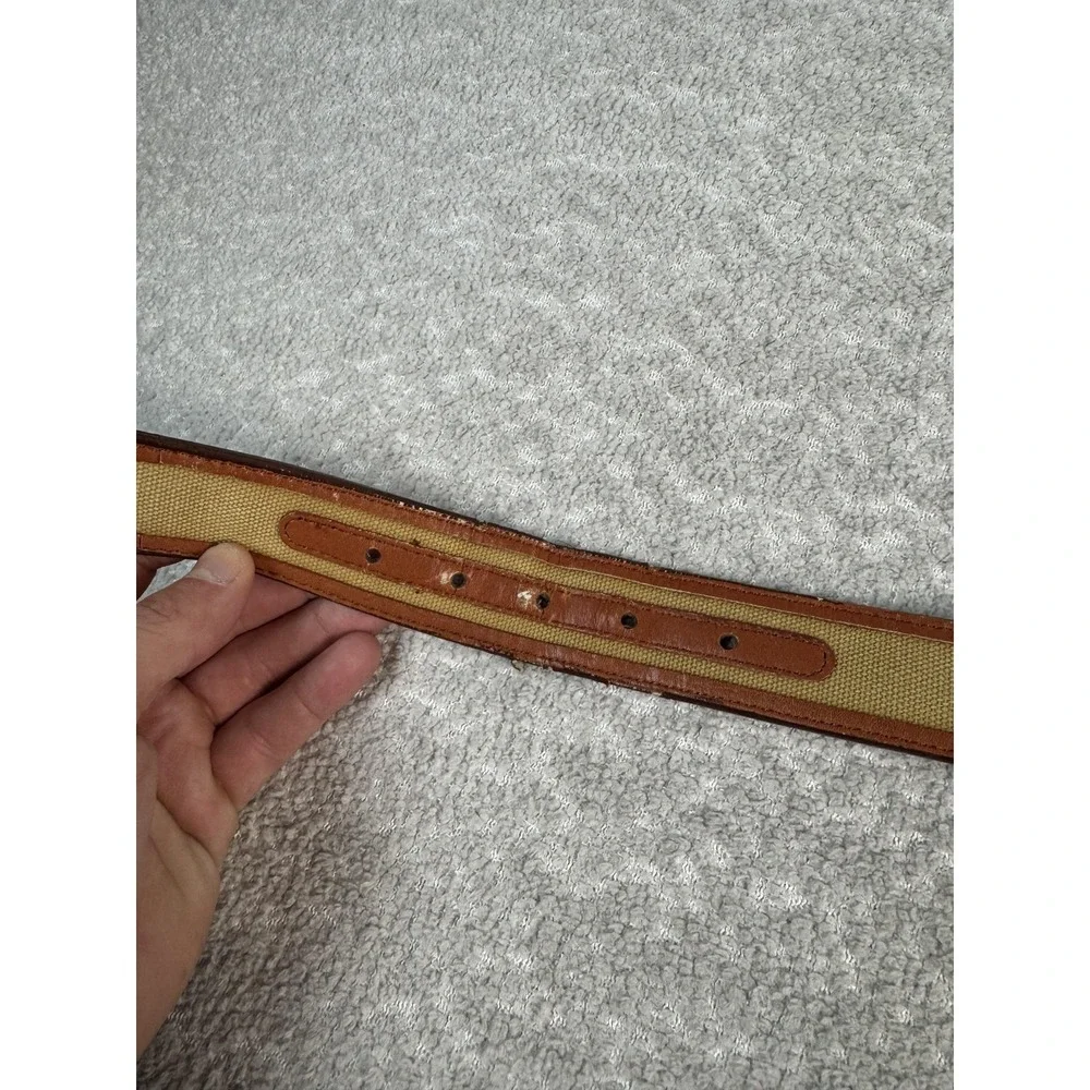 Neiman‎ Marcus Belt Mens 40 Beige Leather Webbed Military Buckle Adjustable